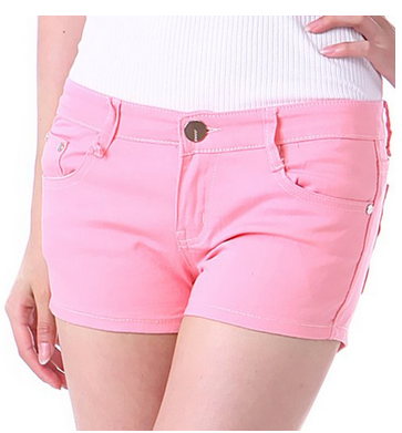 Hde Women's Solid Color Ultra Stretch Fitted Low Rise Moleton Denim Booty Shorts